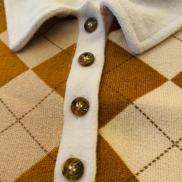 Originality Women’s Argyle Sweater Medium Cropped Brown Pullover Stretch - Picture 4 of 7